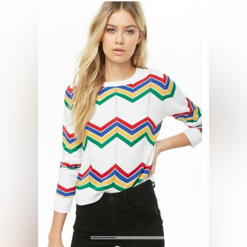 Chevron Crew Neck Retro Rainbow Sweater size S.